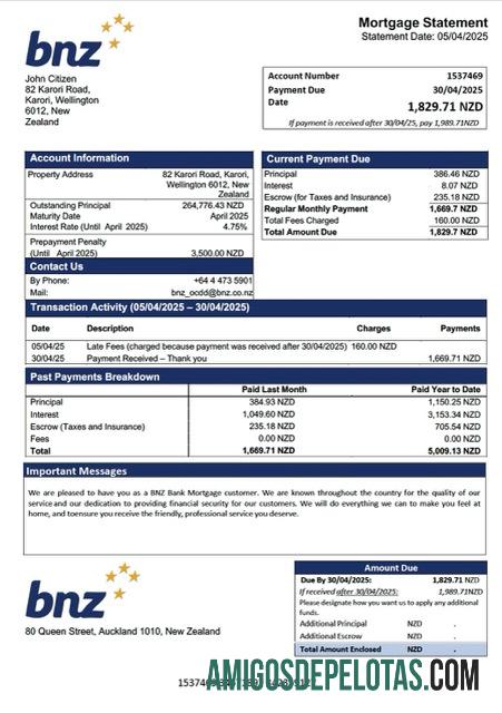 em branco Modelo Word e PDF de extrato de hipoteca do banco BNZ da Nova Zelândia